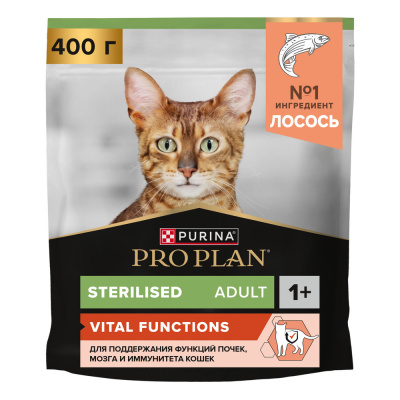 Purina PRO PLAN Sterilised OptiSenses Сухой корм для стерилизованных кошек с лососем, 400 г