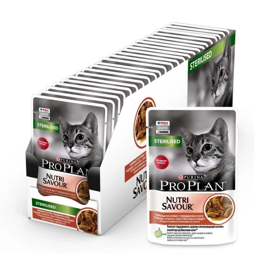 Purina PRO PLAN Sterilised Консервированный корм для кастрированных кошек, говядина в соусе, 26 х 85 г