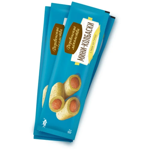 Деревенские лакомства 4 шт х10 г мини-колбаски для кошек с пюре из тунца