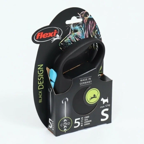 Рулетка Флекси (Flexi) Black Design S 5м до 12кг (трос) черно-голубая