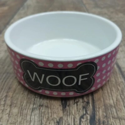 Миска керамическая "Woof", бело-розовая 12,5*5см*440мл