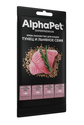 Крем-лакомство Alphapet Superpremium для кошек с тунцом и льняным семенем 4х12 г.