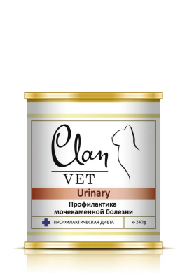 Влажный ветеринарный корм CLAN VET URINARY для кошек кошек профилактика МКБ 240г