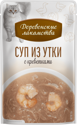 Деревенские лакомства 4х35 г суп для кошек из утки с креветкой пауч
