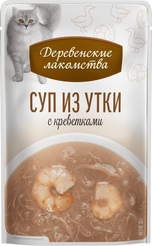 Деревенские лакомства 4х35 г суп для кошек из утки с креветкой пауч