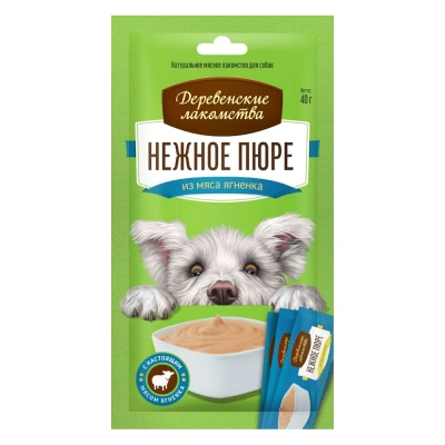 Деревенские лакомства 4х10 г нежное пюре для собак из мяса ягненка