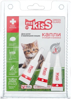 Капли репеллентные Мисс Кисс для котят и кошек до 2кг, 1мл*3пипетки
