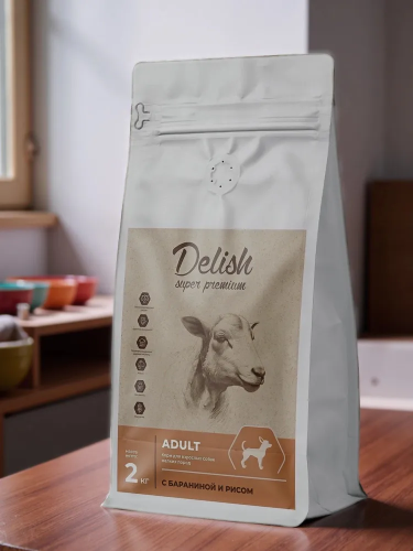 Сухой корм Delish Super Premium для собак мелких пород Баранина с рисом, 2кг