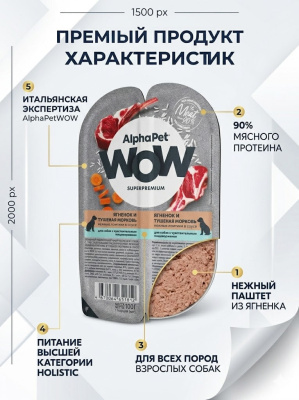 Влажный корм AlphaPet  WOW Superpremium для собак, паштет с ягненком, 28х85гр