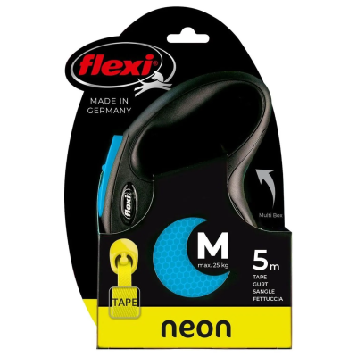 Поводок-рулетка Flexi New Neon tape M 5 м, 25кг, голубая