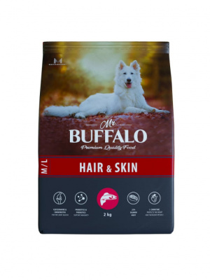 Mr.Buffalo Adult Hair & skin Сухой корм с лососем для собак средних и крупных пород, для красивой кожи и шерсти 2 кг