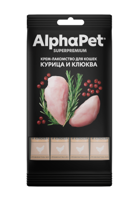Крем-лакомство Alphapet Superpremium для кошек с курицей и клюквой 4х12 г.