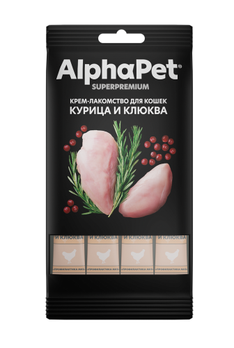 Крем-лакомство Alphapet Superpremium для кошек с курицей и клюквой 4х12 г.