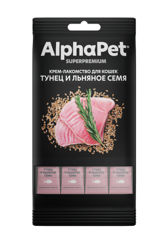 Крем-лакомство Alphapet Superpremium для кошек с тунцом и льняным семенем 4х12 г.