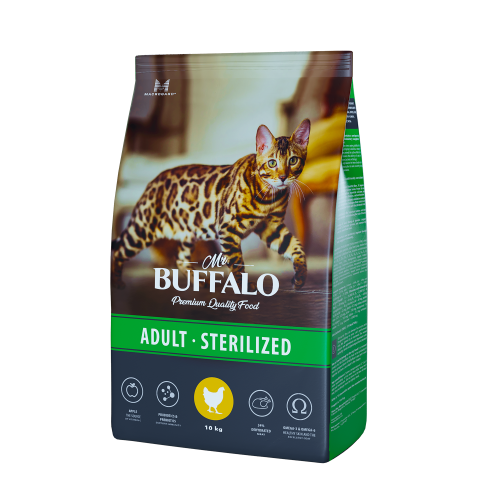 Баффало ADULT STERILIZED сухой корм для кошек с курицей 10кг