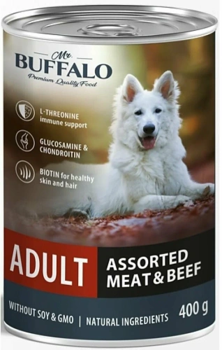 Влажный корм Mr.Buffalo взрослых для собак Мясное ассорти с говядиной 6*400г