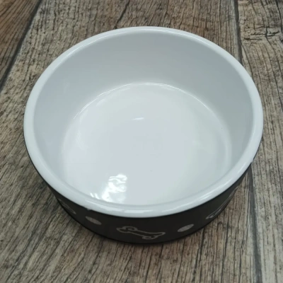  Миска Mr.Kranch для собак керамическая ,нескользящая ,черная с косточками 400мл MKR211123