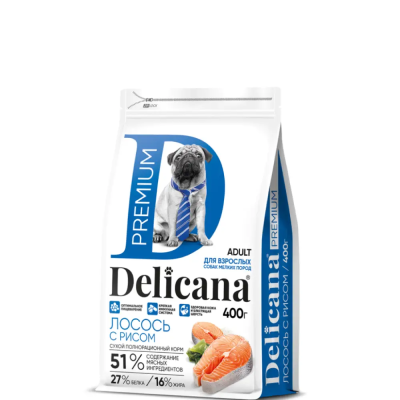 Сухой корм Delicana для собак мелких пород с лососем и рисом 0,4 кг