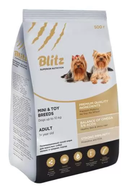 Сухой корм Blitz (Блиц) для собак минипород 0,5 кг