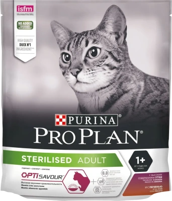 Pro Plan для стерилизованных кошек и кастрированных котов, с уткой и печенью 400 г