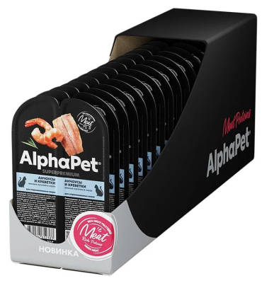 Влажный корм Alphapet Superpremium для стерилизованных кошек анчоусы и креветки 15*80 г.