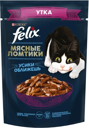 Felix Мясные ломтики Консервированный корм для кошек, утка, 26 х 75 г