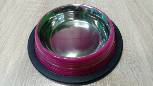 Миска нескользящая цветная с полосой розовая