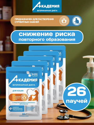 Влажный корм Академия д/кошек для растворения струвитных камней предотвращения их образования 26*85г