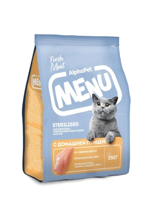 Сухой корм Альфа Пет MENU для стерилизованных кошек и котов с домашней Птицей 350г