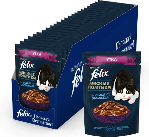 Felix Мясные ломтики Консервированный корм для кошек, утка, 26 х 75 г