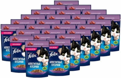 Влажный корм Felix Аппетитные Кусочки Ягненок 26x75г