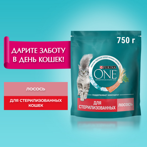 Сухой корм Purina ONE для стерилизованных кошек и котов, с высоким содержанием лосося, 750 г