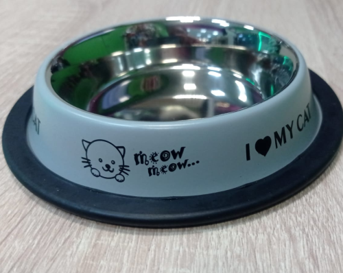 Миска нескользящая белая с рисунком кошки