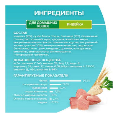 Сухой корм Purina One для домашних кошек с индейкой 750 г