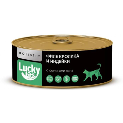 Консервы для кошек Lucky bits филе кролика и индейки с семенами льна, 100 г