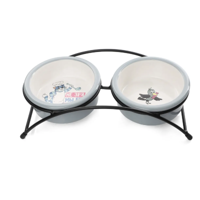 Миска для животных Triol Союзмультфильм "Матроскин и Галчонок" керамич.,двойная на подставке,2х0.25л