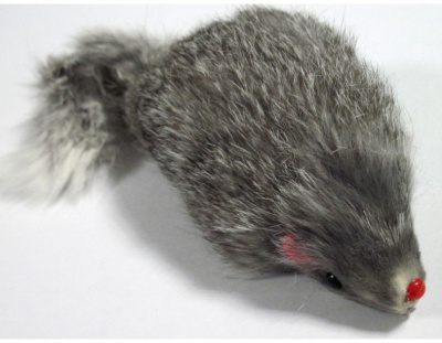 Игрушка Триол для кошек мех натуральный длинный, Мышь, с погремушкой серая, 14 см