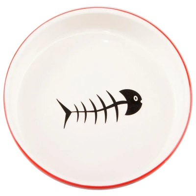  Миска Mr.Kranch для кошек керамическая красно-белая с рыбками 300мл MKR211208