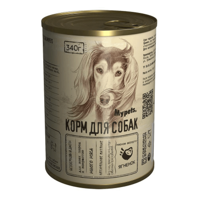 Влажный (консервированный) корм Mypets для собак - Мясное ассорти с ягненком (1 банка - 340 гр)