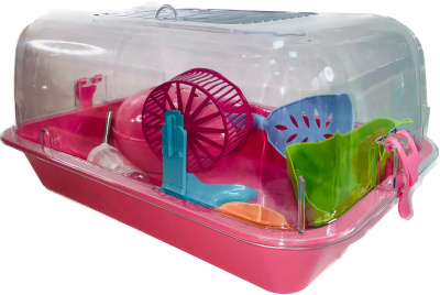 Клетка-террариум Зооэкспресс, для грызунов с метал. дверкой и компл., 42х30,5х22, большой, розовый