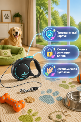 Flexi 56002F Рулетка Black Design XS 3м до 8кг (трос) черно-голубая