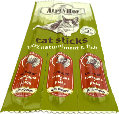Лакомство АльпенХоф для кошек Колбаски говядина+рыба 3шт