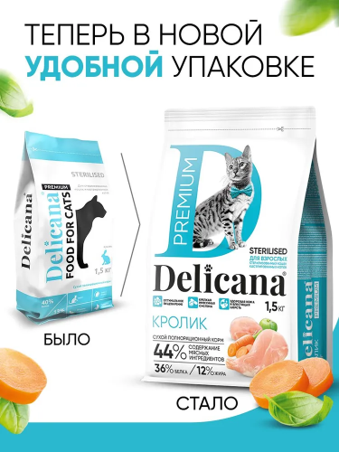Сухой корм DELICANA для кошек с кроликом 1,5 кг
