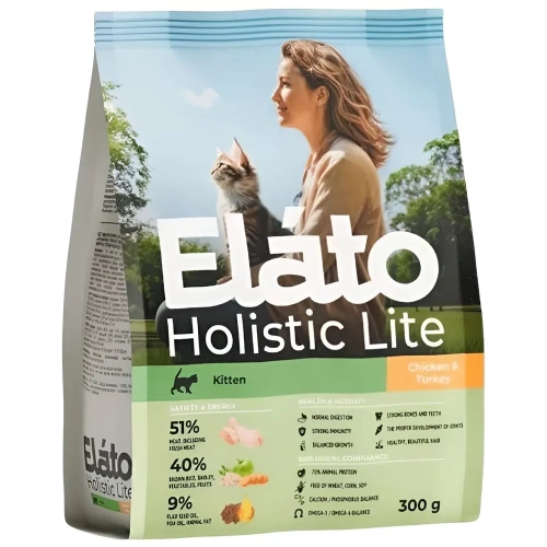 Сухой корм Элато Holistic Lite для котят, беременных и кормящих кошек Курица и Индейка 300г