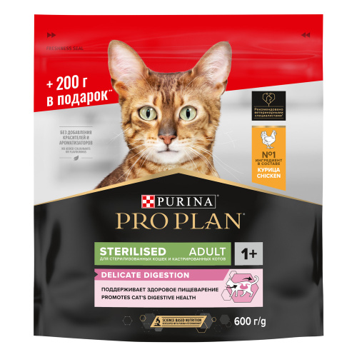 Сухой корм Purina Pro Plan  DELICATE для кошек с чувствительным пищеварением с курицей 400+200 г