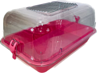 Клетка-террариум Зооэкспресс, для грызунов с метал. дверкой, 40х27х18, средний, розовый