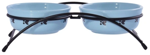 Миска Mr.Kranch керамическая  двойная на подставке для собак и кошек синяя 2 х 290 мл