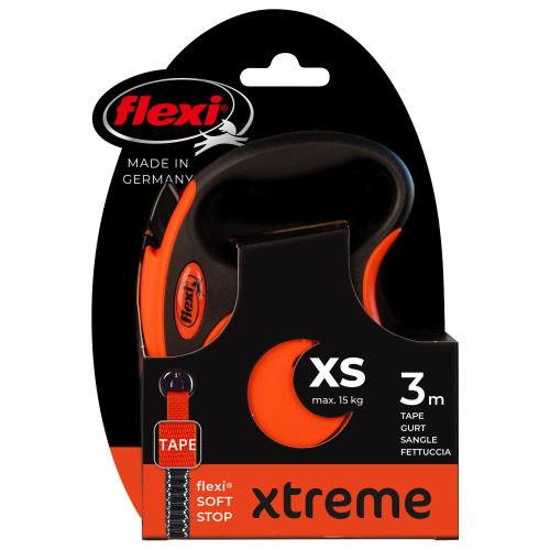 Поводок-рулетка Flexi Xtreme tape XS 3m 15 kg black/ orange