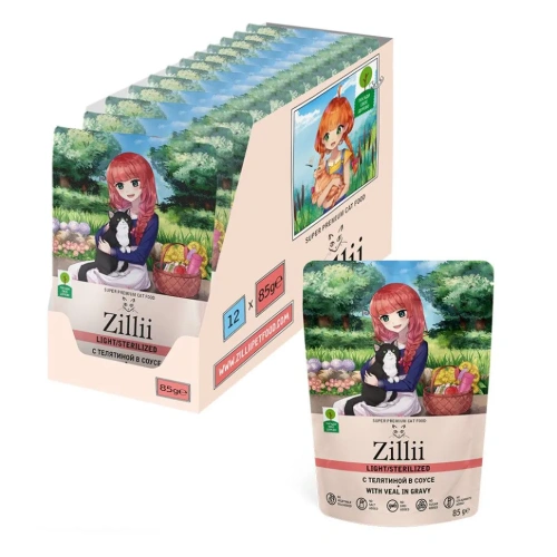 Влажный корм Zillii Sterilized/Light Cat Veal для стерилизованных кошек с телятиной в соусе,  12х85г