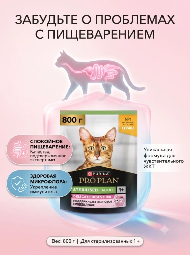 Сухой корм  для стерилизованных кошек с чувст. пищеварением - Курица, 800гр. Pro Plan